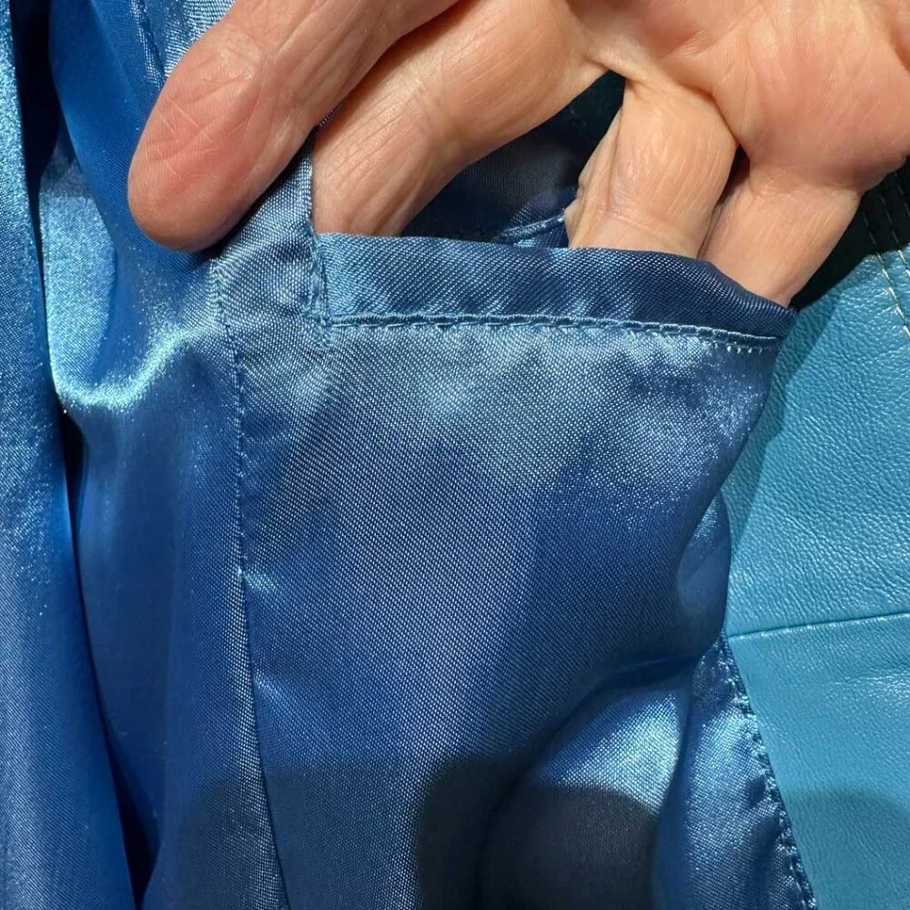 Perfect Grommeted Blue Leather Guillaume Jacket - Size 2X - Picture 8 of 14